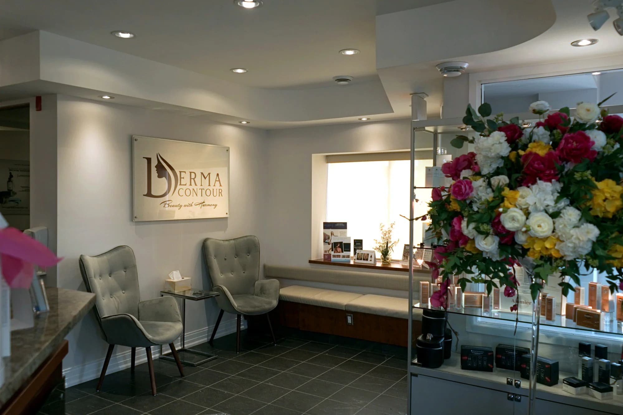 Derma Contour Ottawa waiting area with floral arrangement